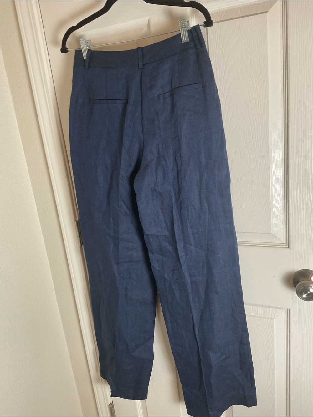 Zara Navy Blue Herringbone Linen Wide Leg Pants S - Picture 9 of 11